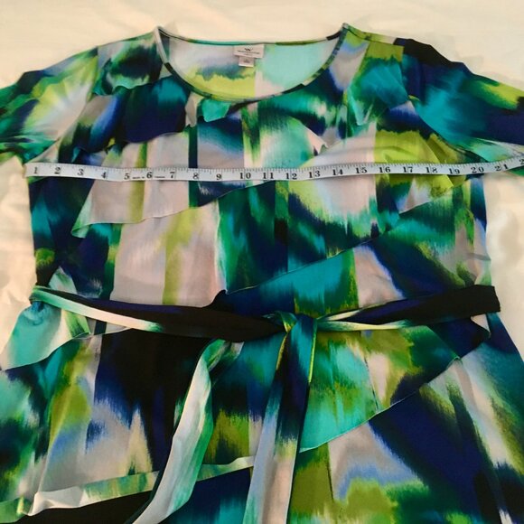 Worthington Abstract Layered Asymmetrical Ruffle Top with Tie Waist (Sz L) - Picture 10 of 14
